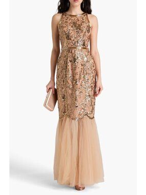 NWT Marchesa Notte Sequin-Embellished Tulle Gown 10